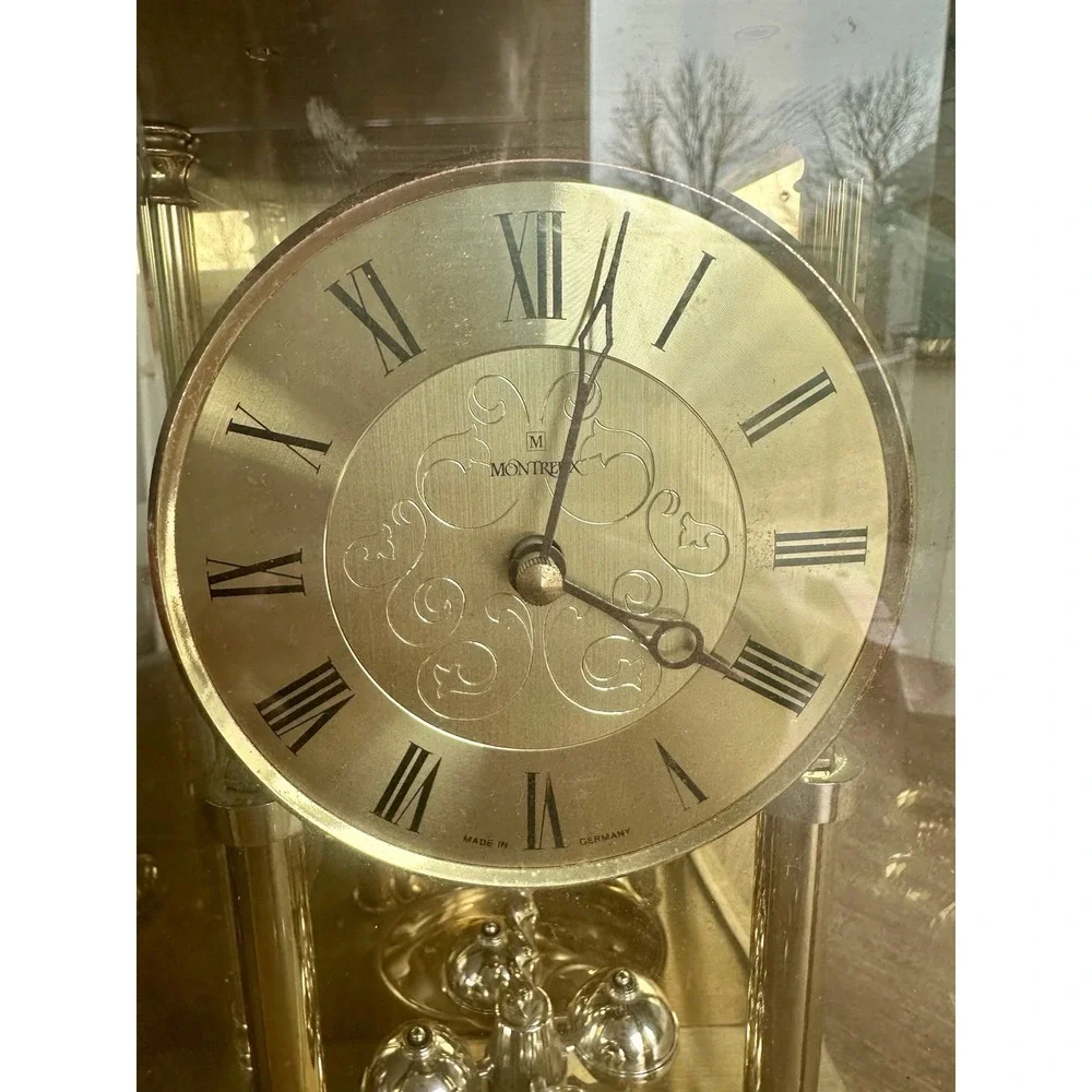 Vinatge Montreux Anniversary Clock Quartz Brass Glass Case Made In Germany READ
